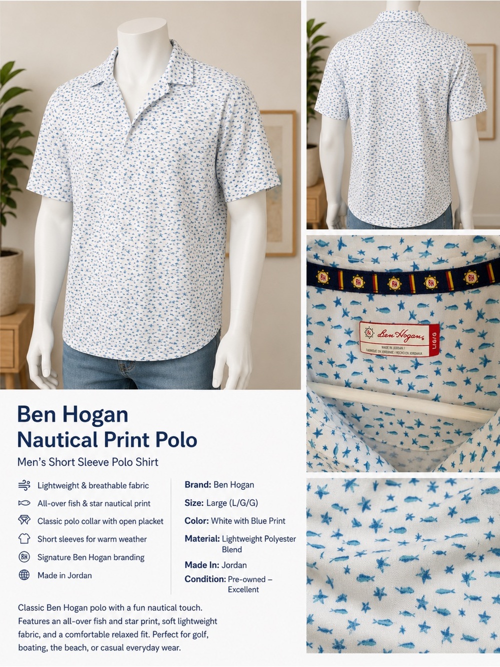 Polo Shirt Hogan White with Small Blue Nautical Motif